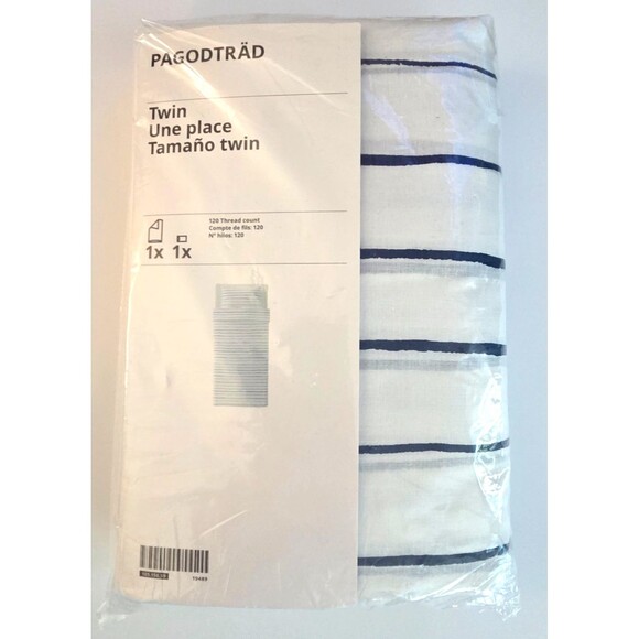 IKEA Other - IKEA PAGODTRAD Twin Duvet Cover and Pillowcase White Dark Blue Navy Stripe Set